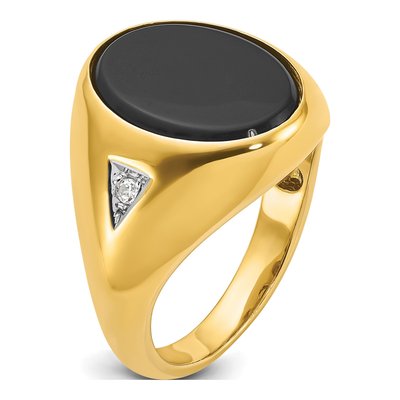 Men's 10K Yellow Gold 1/10 ct tw Onyx & Diamond Oval Ring – view 8