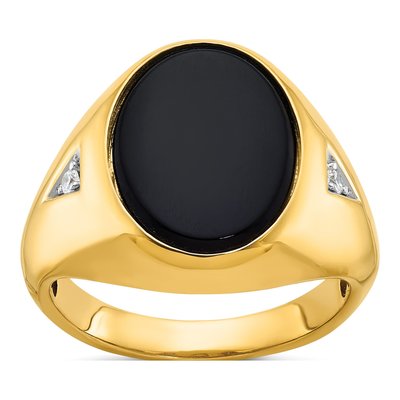 Men's 10K Yellow Gold 1/10 ct tw Onyx & Diamond Oval Ring