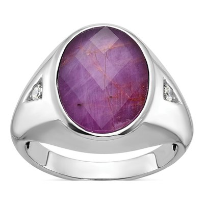 Men's 14K White Gold Ruby Doublet Diamond Ring Mounting