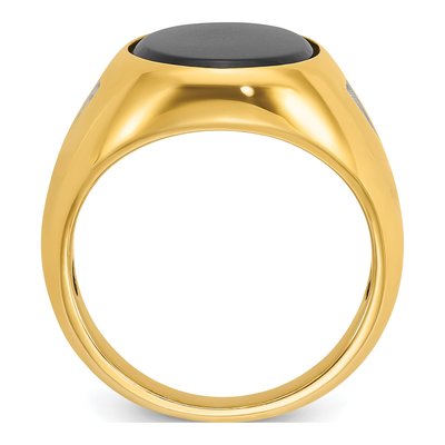 Men's 14K Yellow Gold 1/15 ct tw Onyx & Diamond Oval Ring – view 3