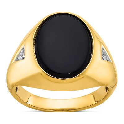 Men's 14K Yellow Gold 1/15 ct tw Onyx & Diamond Oval Ring