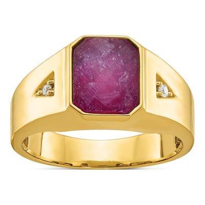 Men's 10K Yellow Gold Ruby Doublet Diamond Ring Mounting