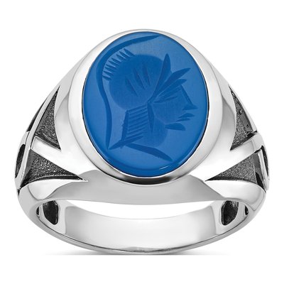 Men's 14K White Gold Oval Blue Agate Ring Mounting