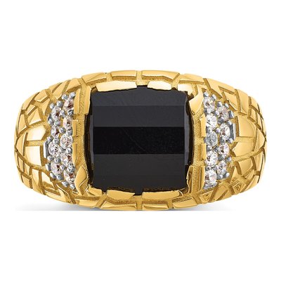 Men's 10K Yellow Gold Onyx Diamond Nugget Ring Mounting – view 6