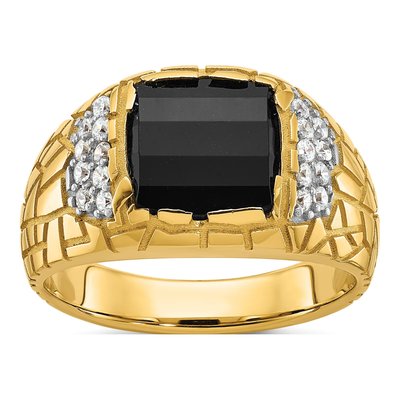 Men's 14K Yellow Gold Onyx Diamond Ring Mounting
