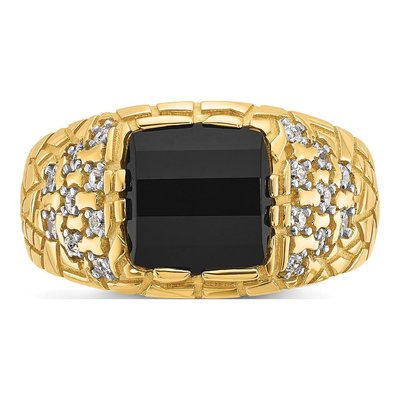 Men's 14K Yellow Gold Onyx Diamond Nugget Ring Mounting – view 6
