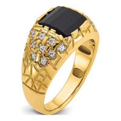 Men's 14K Yellow Gold Onyx Diamond Nugget Ring Mounting – view 8