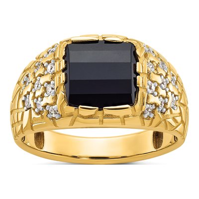 Men's 14K Yellow Gold Onyx Diamond Nugget Ring Mounting