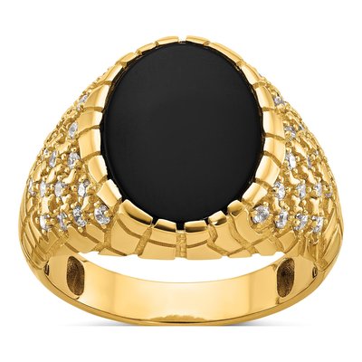 Men's 14K Yellow Gold Onyx Diamond Nugget Ring Mounting