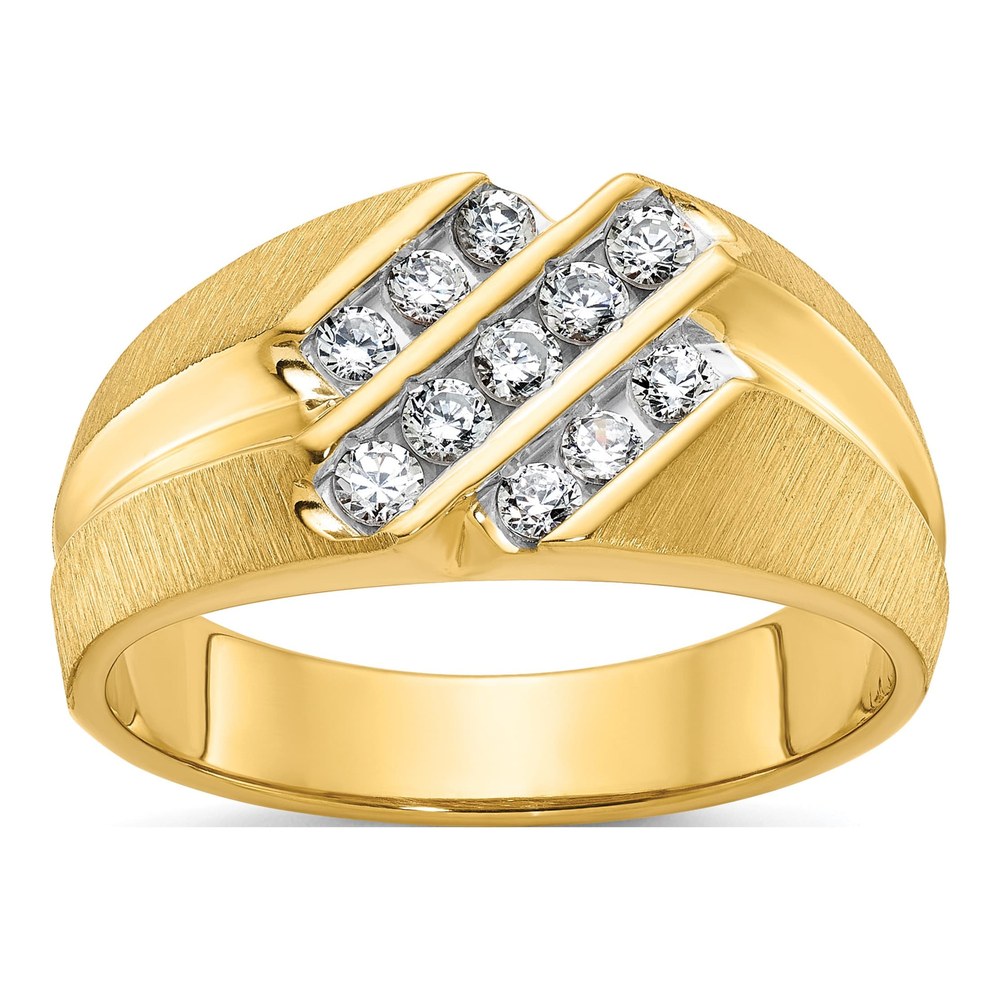 Ibgoodman 10K Men's Polished Satin And Grooved 1/2 Carat A Quality Diamond Ring