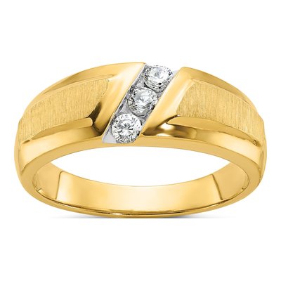 Men's 14K Yellow Gold 1/4 ct tw Diamond 3-Stone Ring