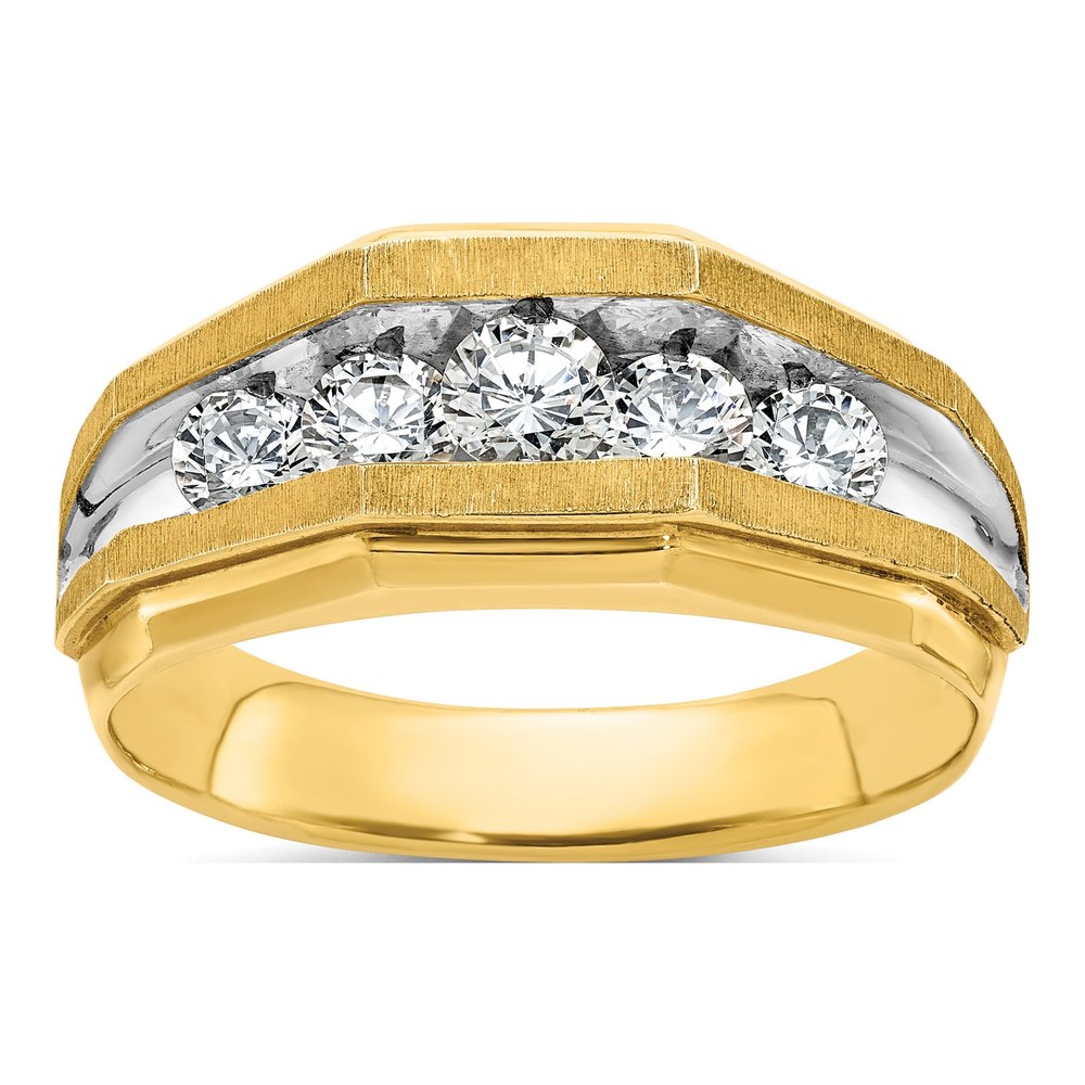 Ibgoodman 14K With White Rhodium Men's Polished And Satin 5-Stone 1 Carat Aa Quality Diamond Ring