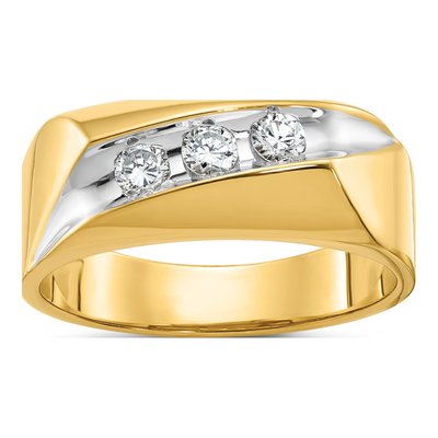 Men's 14K Yellow Gold 3-Stone Diamond Ring Mounting