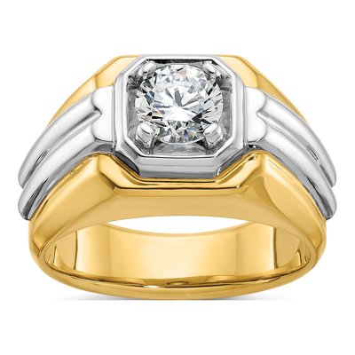 Men's 14K Two-Tone Gold 1 ct tw Lab-Grown Diamond Grooved Ring