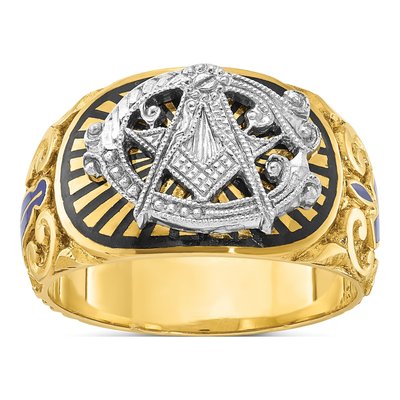 Men's 10K Two-Tone Gold Masonic Blue Lodge Ring