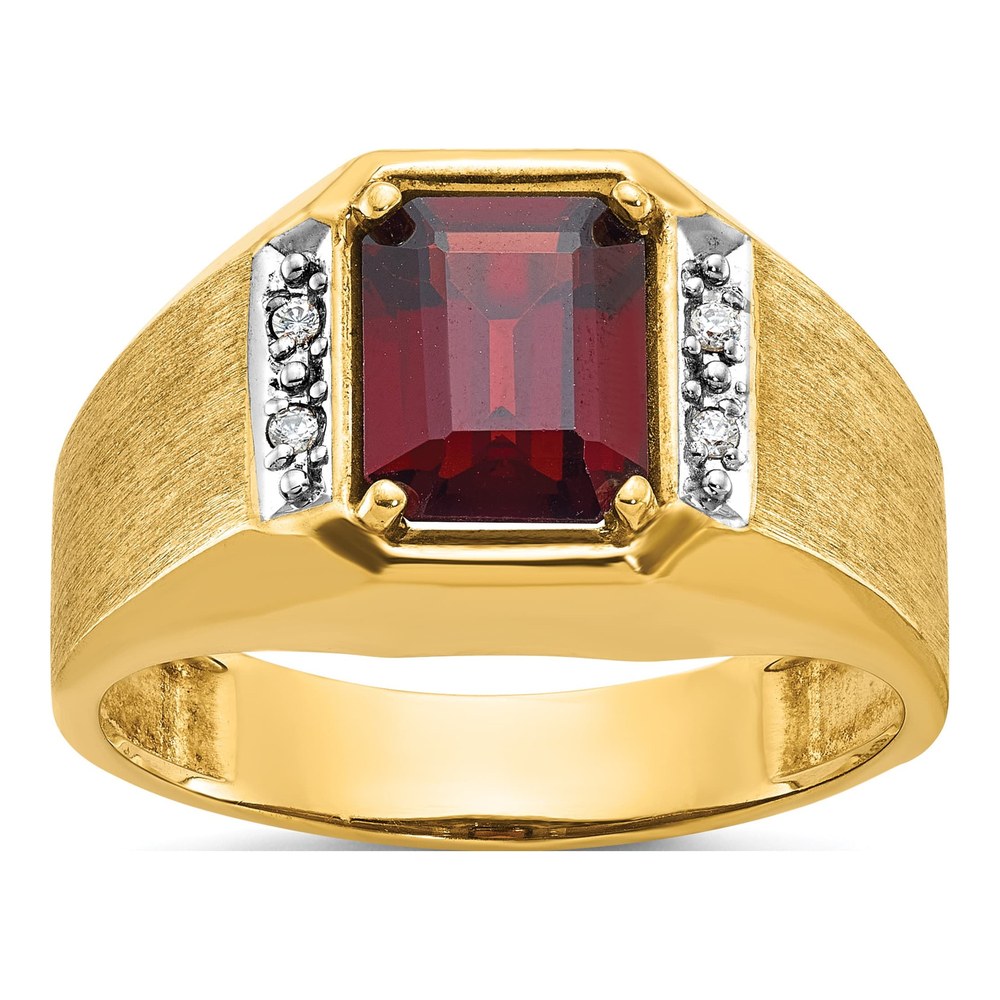 Ib Goodman 14K Mens Polished And Satin Octagon Lab Created Ruby And 1/20 Carat Diamond Complete Ring