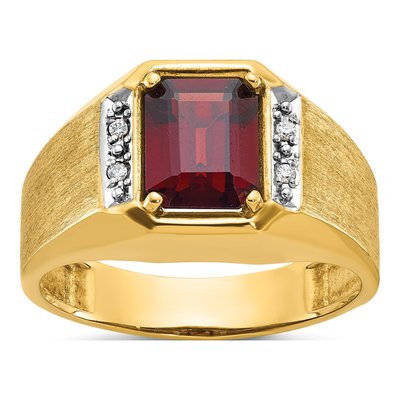 Men's 14K Yellow Gold 1/20 ct tw Lab-Created Ruby & Diamond Octagon Ring