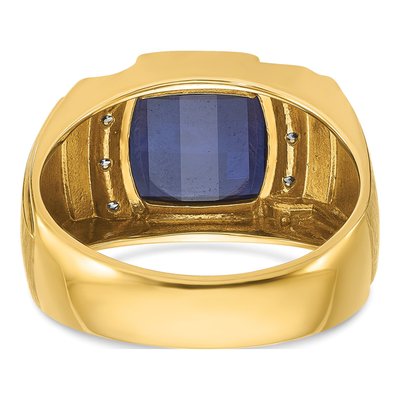Men's 14K Yellow Gold 1/20 ct tw Lab-Created Sapphire & Diamond Barrel Ring – view 7