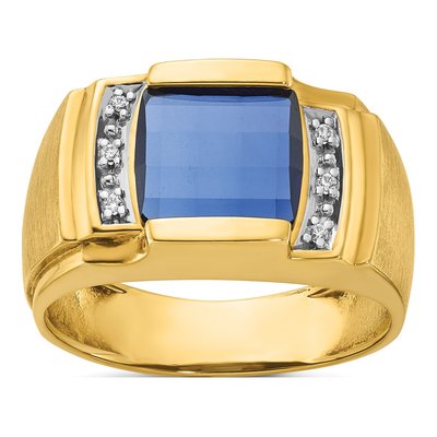 Men's 14K Yellow Gold 1/20 ct tw Lab-Created Sapphire & Diamond Barrel Ring