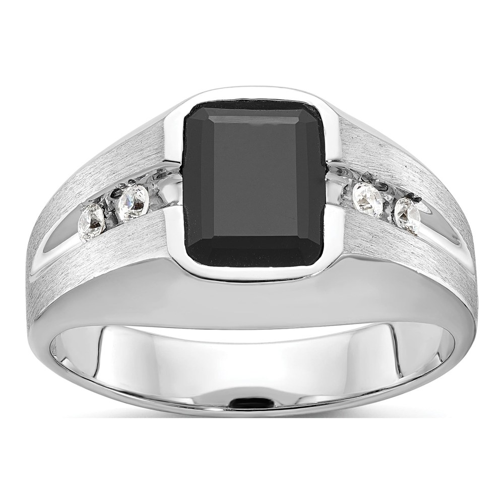 Ibgoodman 14K White Gold Rhodium-Plated Men's Polished And Satin Onyx And 1/8 Carat Aa Quality Diamond Ring