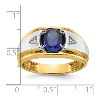 Men's 10K Two-Tone Gold Lab-Created Sapphire & Diamond Grooved Oval Ring – view 3