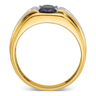 Men's 14K Two-Tone Gold Lab-Created Sapphire & Diamond Grooved Oval Ring – view 3