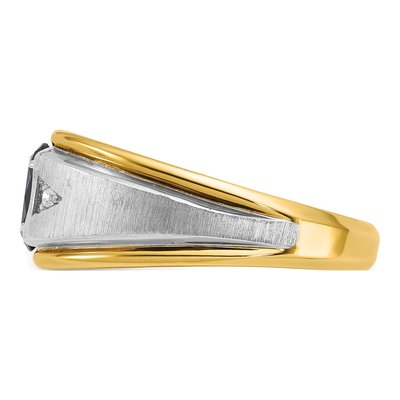 Men's 14K Two-Tone Gold Lab-Created Sapphire & Diamond Grooved Oval Ring – view 6