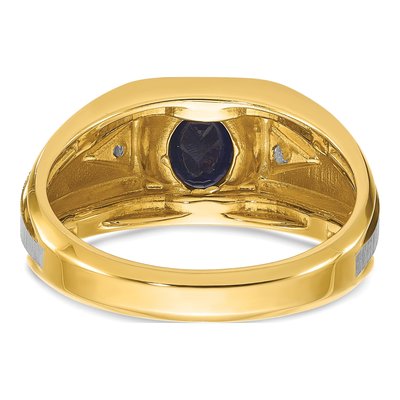 Men's 14K Two-Tone Gold Lab-Created Sapphire & Diamond Grooved Oval Ring – view 8