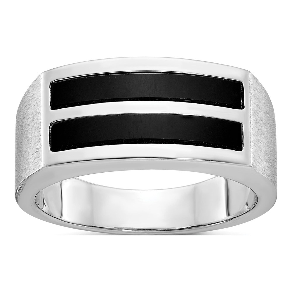 Ib Goodman 14K White Gold Rhodium-Plated Mens Polished And Satin 2-Row Onyx Ring
