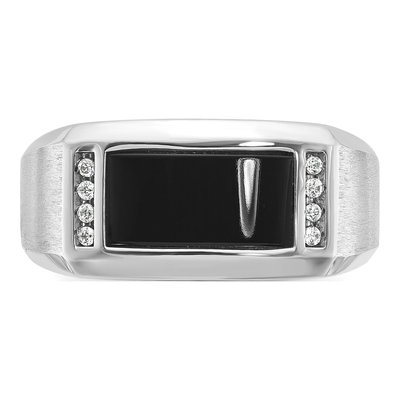 Men's 14K White Gold 1/15 ct tw Onyx & Diamond Rectangle Ring – view 6