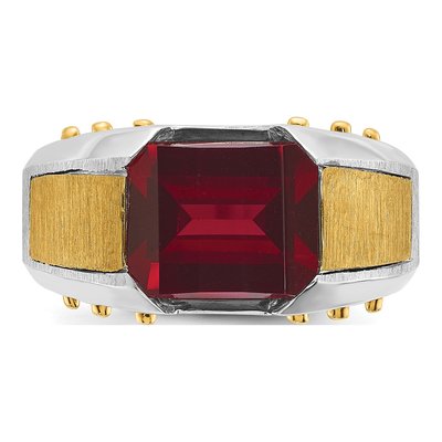 Men's 14K Two-Tone Gold Garnet Barrel Ring Mounting – view 6