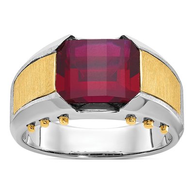 Men's 14K Two-Tone Gold Garnet Barrel Ring Mounting