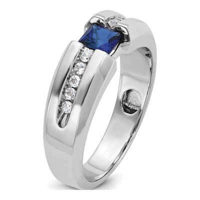Men's 14K White Gold 1/5 ct tw Lab-Created Sapphire & Diamond Square Ring – view 8