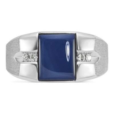 Men's 14K White Gold Blue Star Sapphire Diamond Ring Mounting – view 4