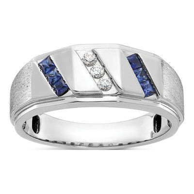 Men's 14K White Gold Sapphire Diamond Ring Mounting