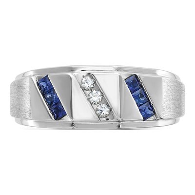 Men's 14K White Gold 1/10 ct tw Lab-Created Sapphire & Diamond Ring – view 5