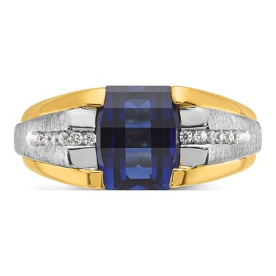Men's 10K Two-Tone Gold 1/8 ct tw Sapphire Diamond Ring – view 6