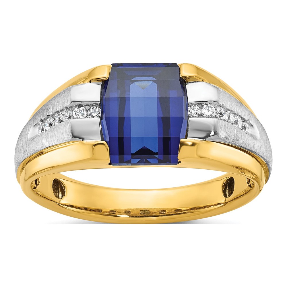 Ib Goodman 14K Two-Tone Mens Barrel Lab Created Sapphire And 1/8 Carat Diamond Complete Ring