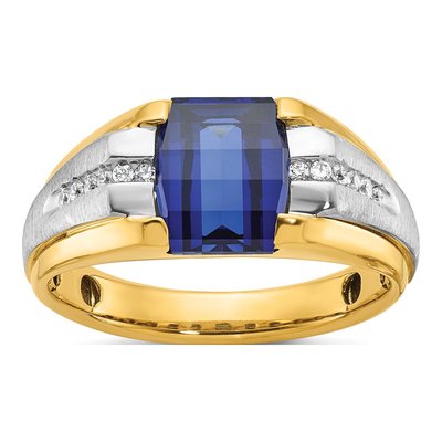 Men's 14K Two-Tone Gold 1/8 ct tw Sapphire Diamond Ring