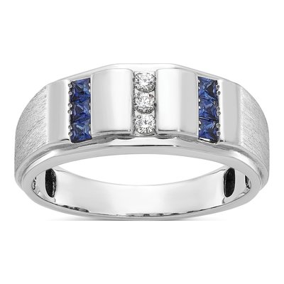 Men's 14K White Gold Sapphire Diamond Ring Mounting