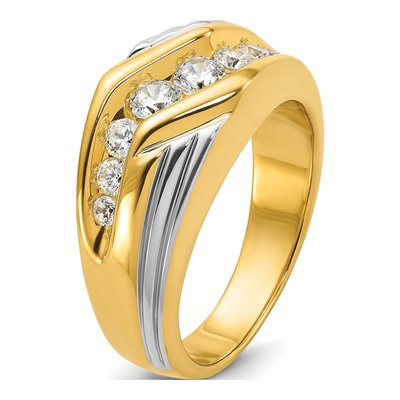 Men's 14K Two-Tone Gold 1 ct tw Lab-Grown Diamond Grooved Ring – view 6