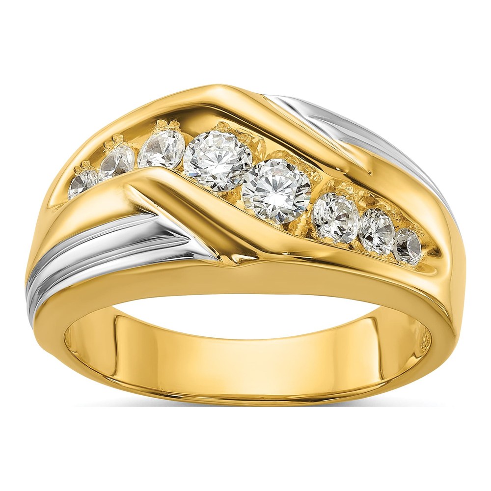 Men's 14K Two-Tone Gold 1 ct tw Lab-Grown Diamond Grooved Ring