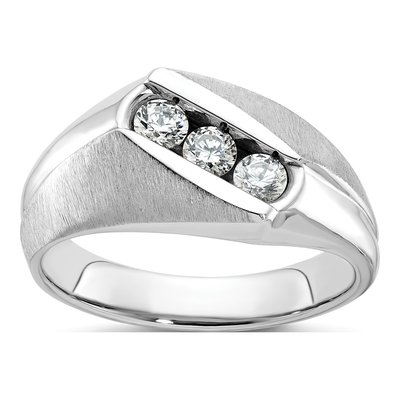 Men's 14K White Gold 3-Stone Diamond Ring Mounting