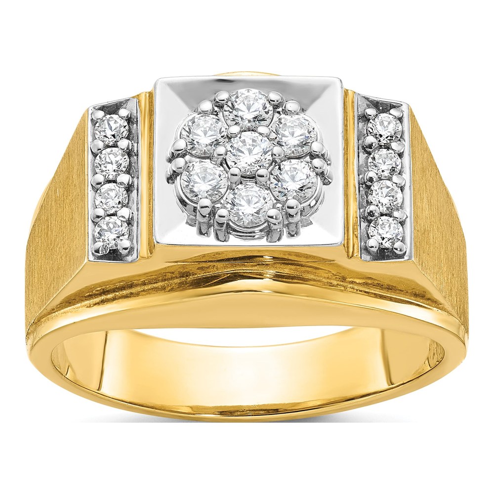 Ibgoodman 14K Two-Tone Men's Polished And Satin 1/2 Carat Aa Quality Diamond Cluster Ring