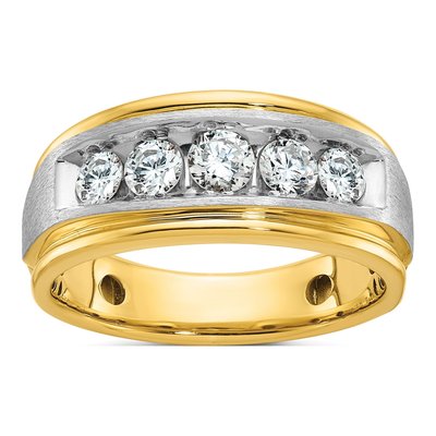 Men's 14K Two-Tone Gold Grooved 5-Stone Ring Mounting