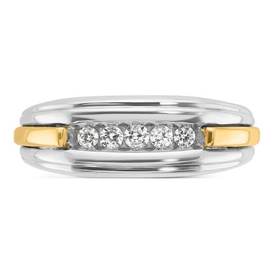 Men's 14K Two-Tone Gold Grooved 5-Stone Ring Mounting – view 6