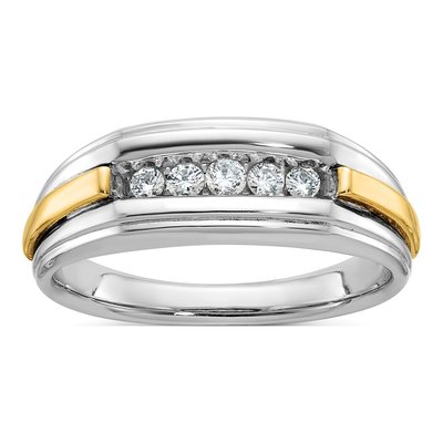 Men's 14K Two-Tone Gold Grooved 5-Stone Ring Mounting