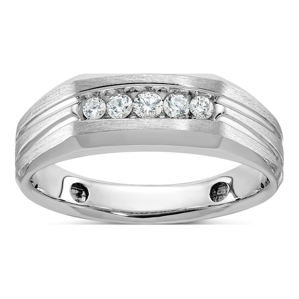 Ibgoodman 14K White Gold Rhodium-Plated 1/4 Carat Lab Grown Diamond Vs/si+ G+ Complete Polished Satin And Grooved Five Stone Men's Ring