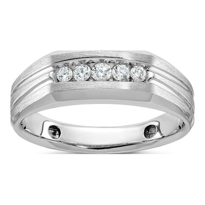 Men's 14K White Gold 1/4 ct tw Lab-Grown Diamond Grooved Five Ring