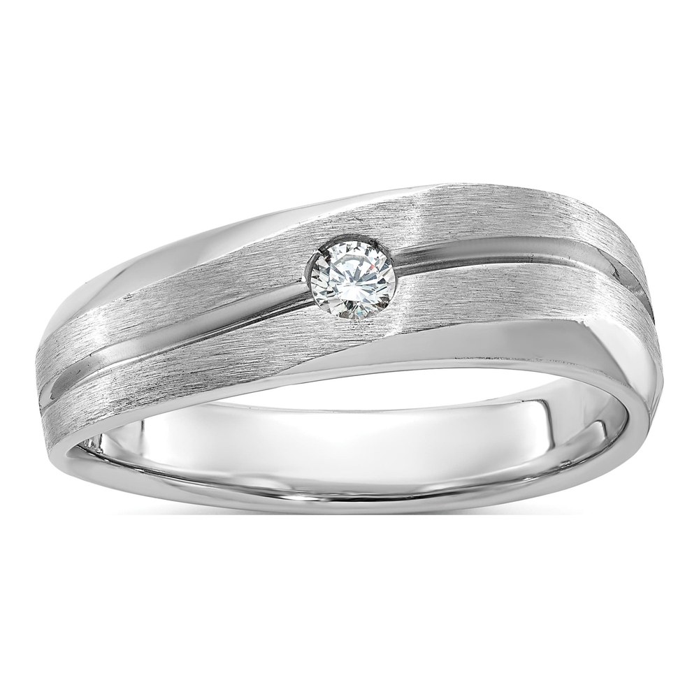 Ib Goodman 14K White Gold Rhodium-Plated Mens Polished And Satin 1/10 Carat Diamond Complete Ring